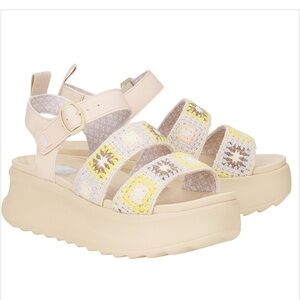 Hey Dude Women's Crochet Platform Sandals - Cream and Yellow